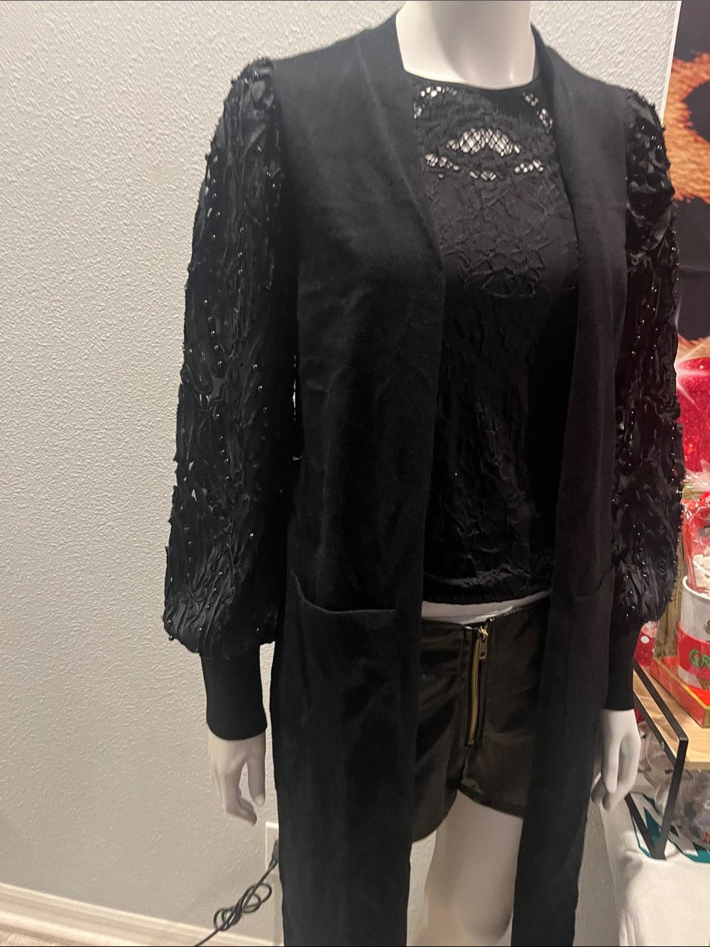 Black Embroidered Sleeve Longline Jacket made by C wonder size small
